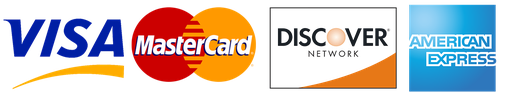 Accepted cards: Visa, MasterCard, Discover, American Express